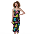Colorful Frog Pattern Print Slim Fit Midi Cami Dress