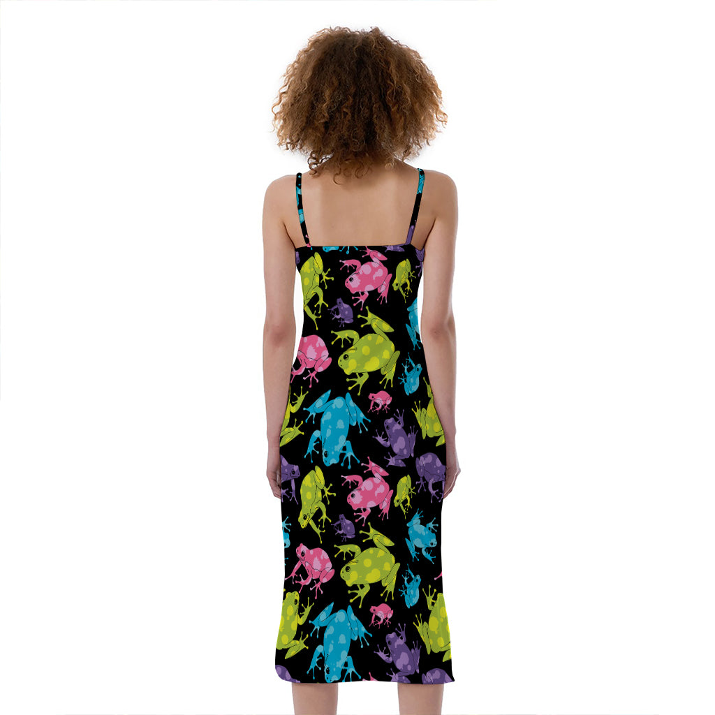 Colorful Frog Pattern Print Slim Fit Midi Cami Dress