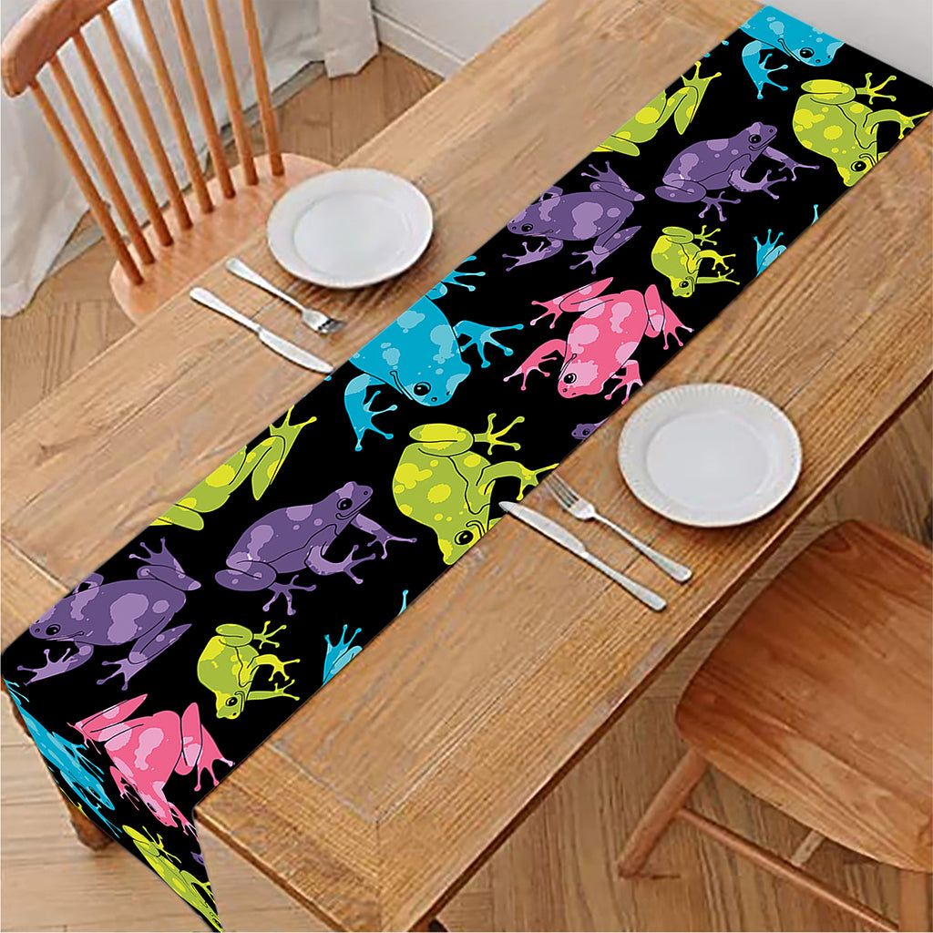 Colorful Frog Pattern Print Table Runner