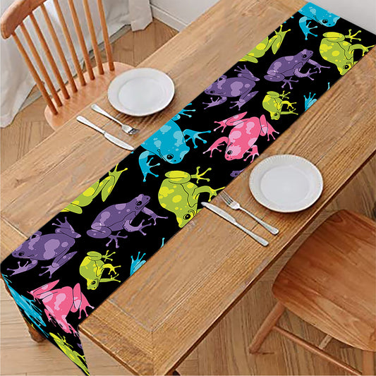 Colorful Frog Pattern Print Table Runner