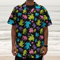 Colorful Frog Pattern Print Textured Short Sleeve Shirt