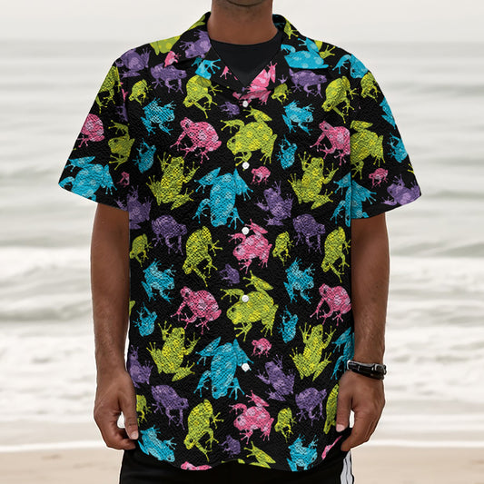 Colorful Frog Pattern Print Textured Short Sleeve Shirt