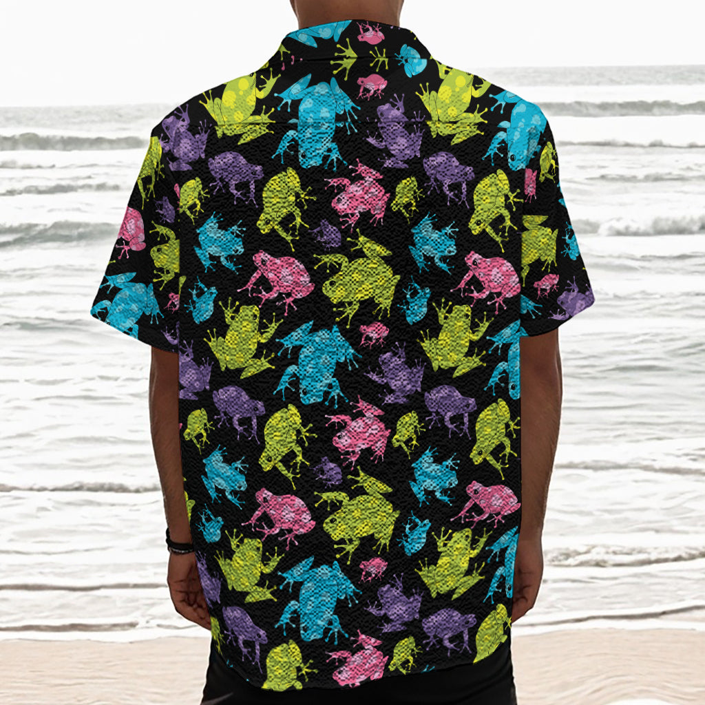 Colorful Frog Pattern Print Textured Short Sleeve Shirt