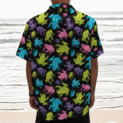 Colorful Frog Pattern Print Textured Short Sleeve Shirt