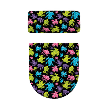 Colorful Frog Pattern Print Toilet Lid And Tank Cover Set