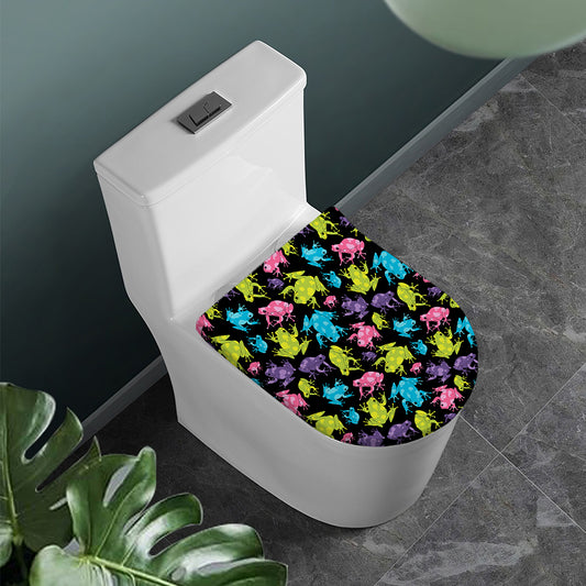Colorful Frog Pattern Print Toilet Lid Cover