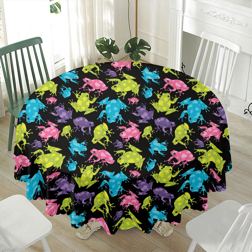 Colorful Frog Pattern Print Waterproof Round Tablecloth