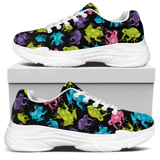 Colorful Frog Pattern Print White Chunky Shoes