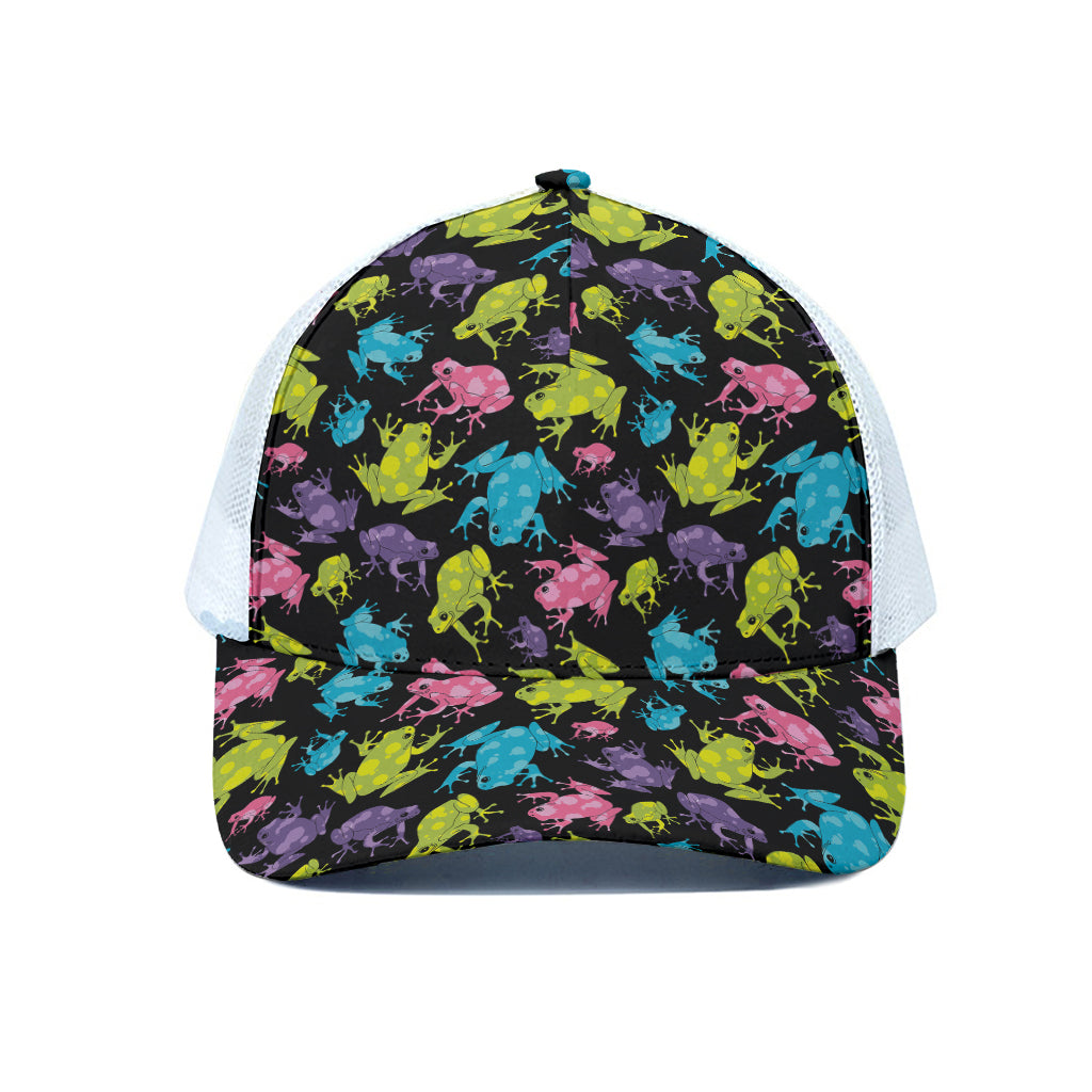Colorful Frog Pattern Print White Mesh Trucker Cap