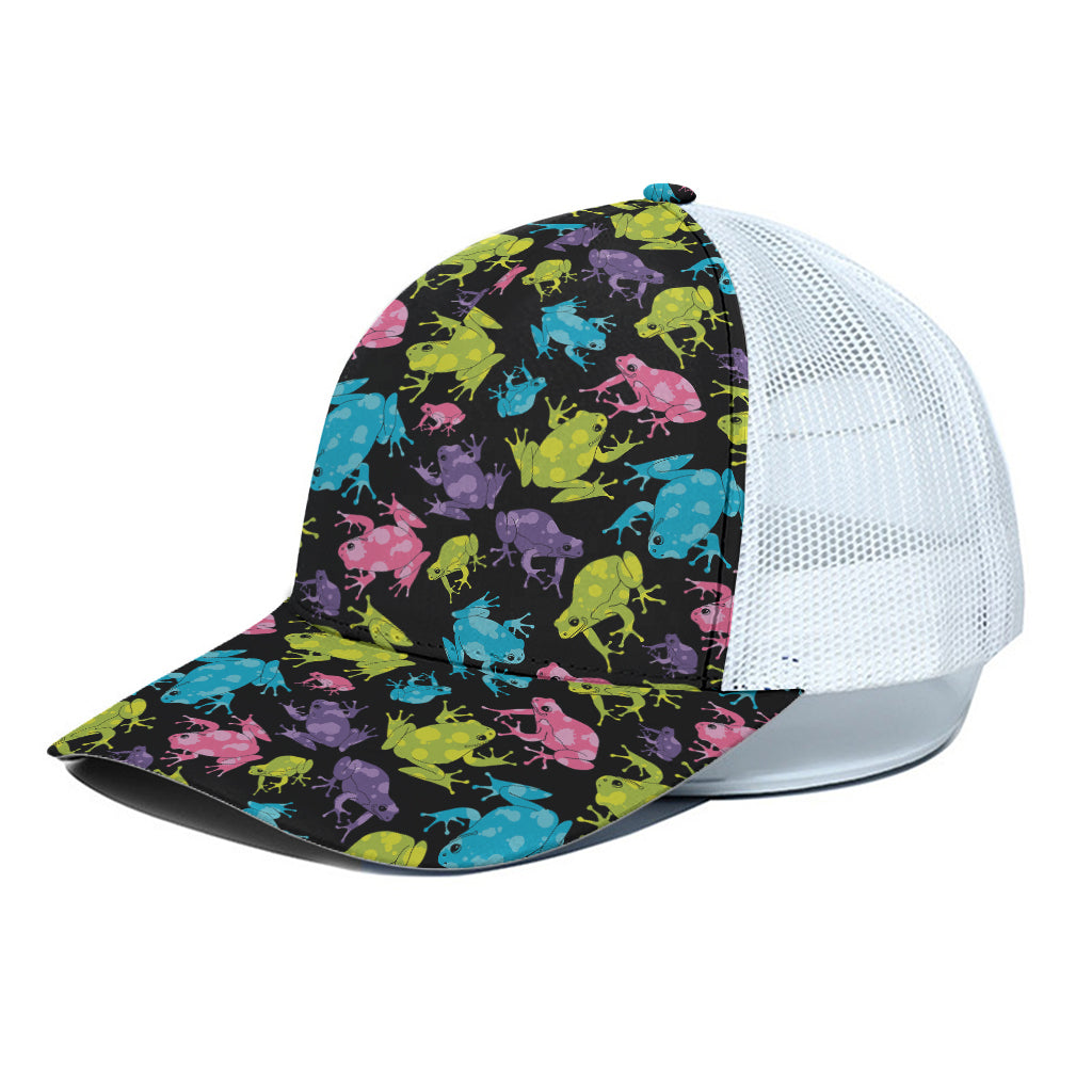 Colorful Frog Pattern Print White Mesh Trucker Cap
