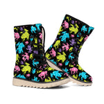Colorful Frog Pattern Print Winter Boots