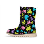 Colorful Frog Pattern Print Winter Boots