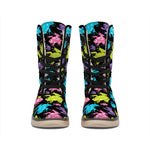 Colorful Frog Pattern Print Winter Boots