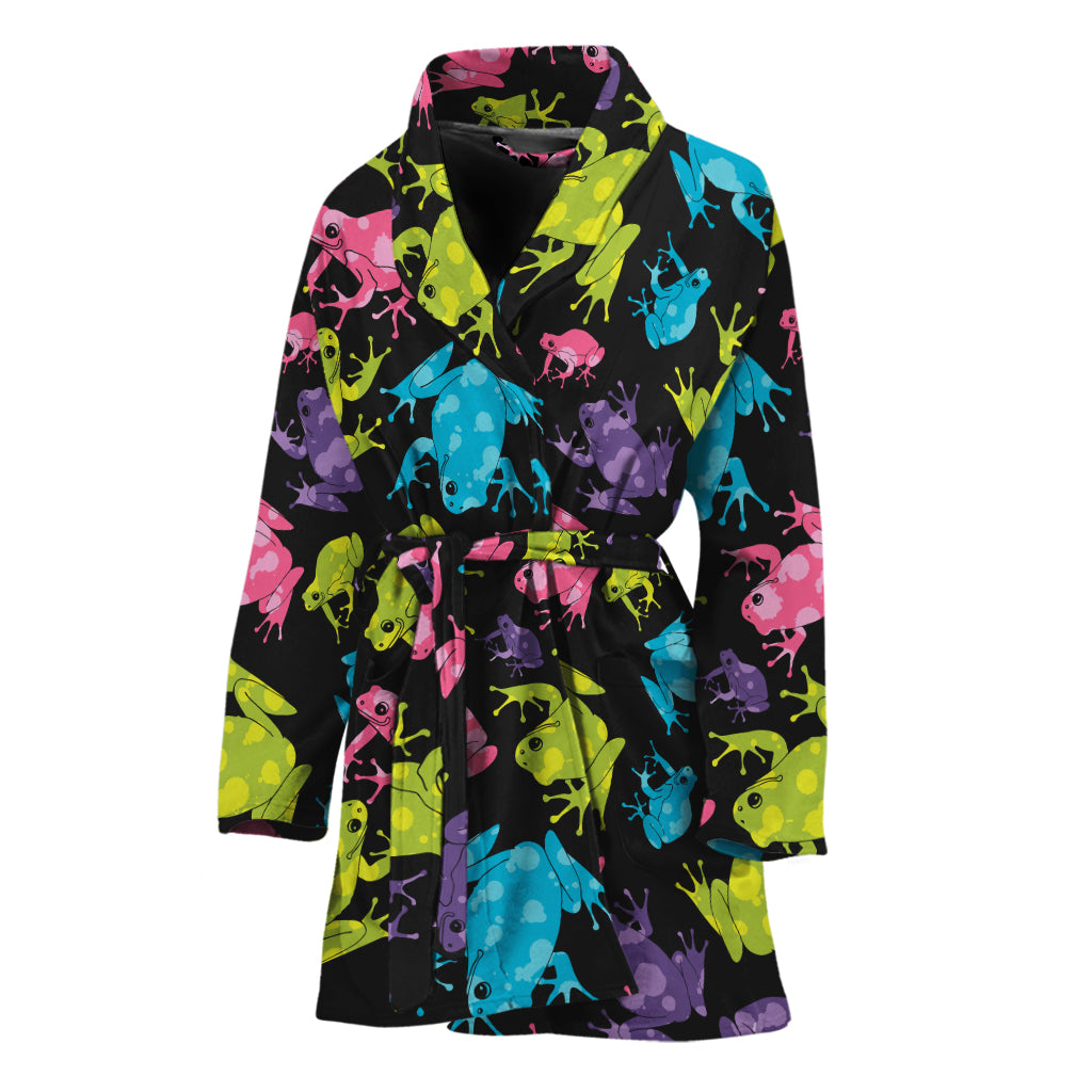 Colorful Frog Pattern Print Women's Bathrobe