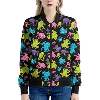 Colorful Frog Pattern Print Women's Bomber Jacket