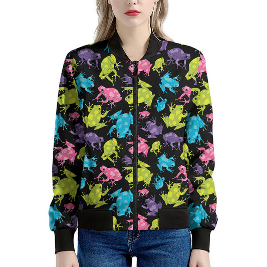 Colorful Frog Pattern Print Women's Bomber Jacket