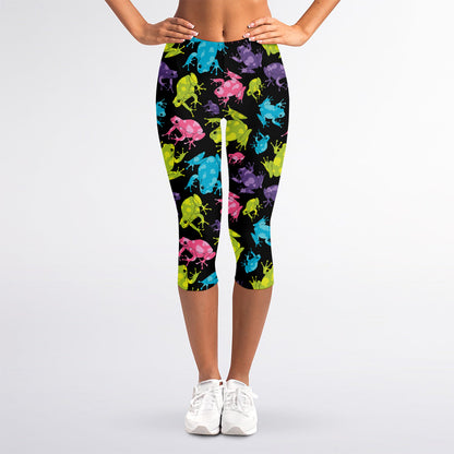 Colorful Frog Pattern Print Women's Capri Leggings