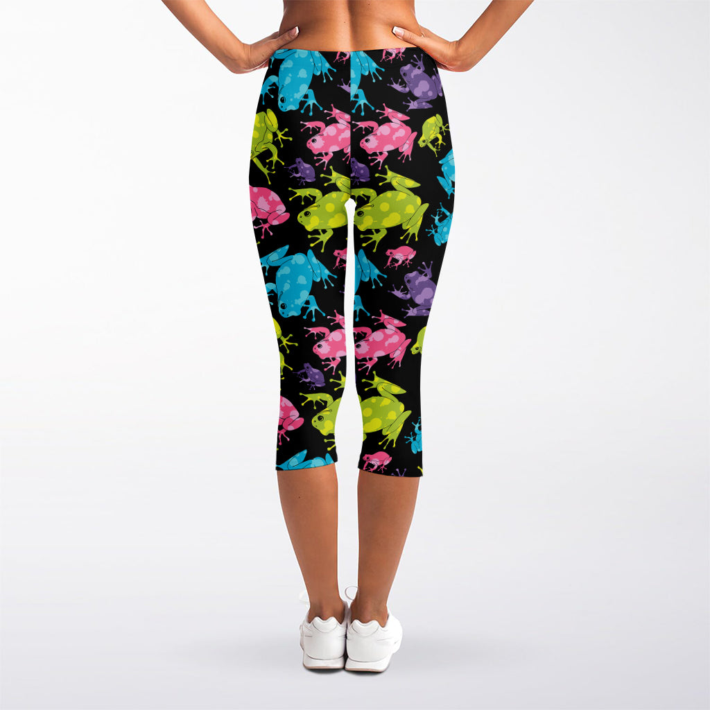 Colorful Frog Pattern Print Women's Capri Leggings