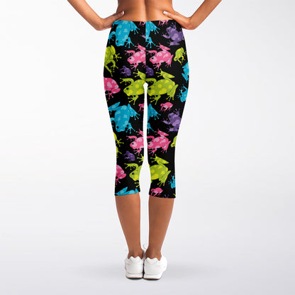 Colorful Frog Pattern Print Women's Capri Leggings