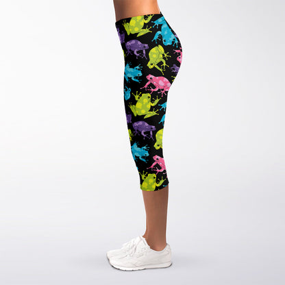 Colorful Frog Pattern Print Women's Capri Leggings