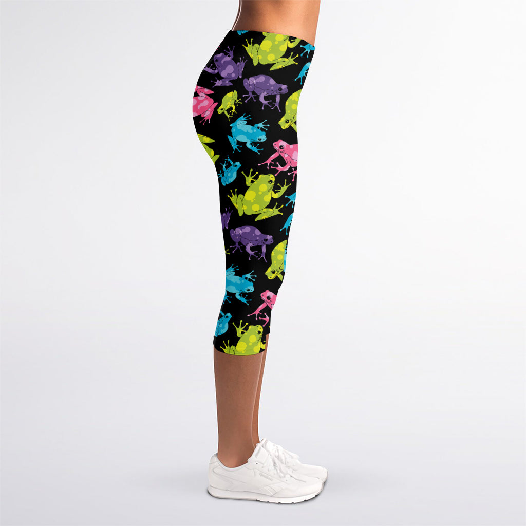 Colorful Frog Pattern Print Women's Capri Leggings