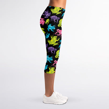 Colorful Frog Pattern Print Women's Capri Leggings