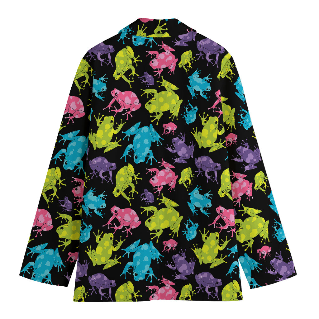 Colorful Frog Pattern Print Women's Cotton Blazer