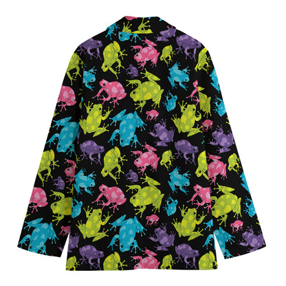 Colorful Frog Pattern Print Women's Cotton Blazer