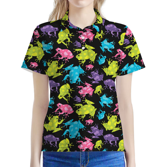 Colorful Frog Pattern Print Women's Polo Shirt