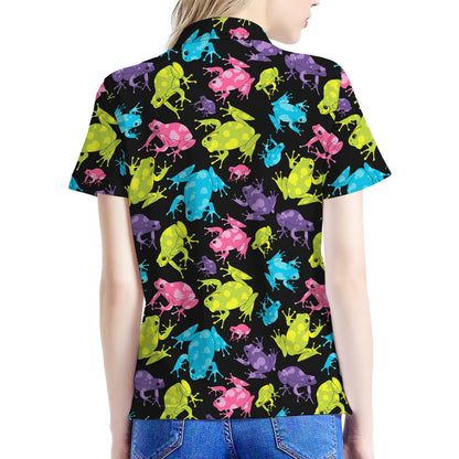 Colorful Frog Pattern Print Women's Polo Shirt