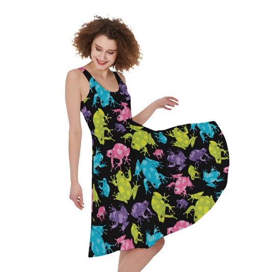 Colorful Frog Pattern Print Women's Sleeveless Dress