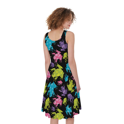 Colorful Frog Pattern Print Women's Sleeveless Dress