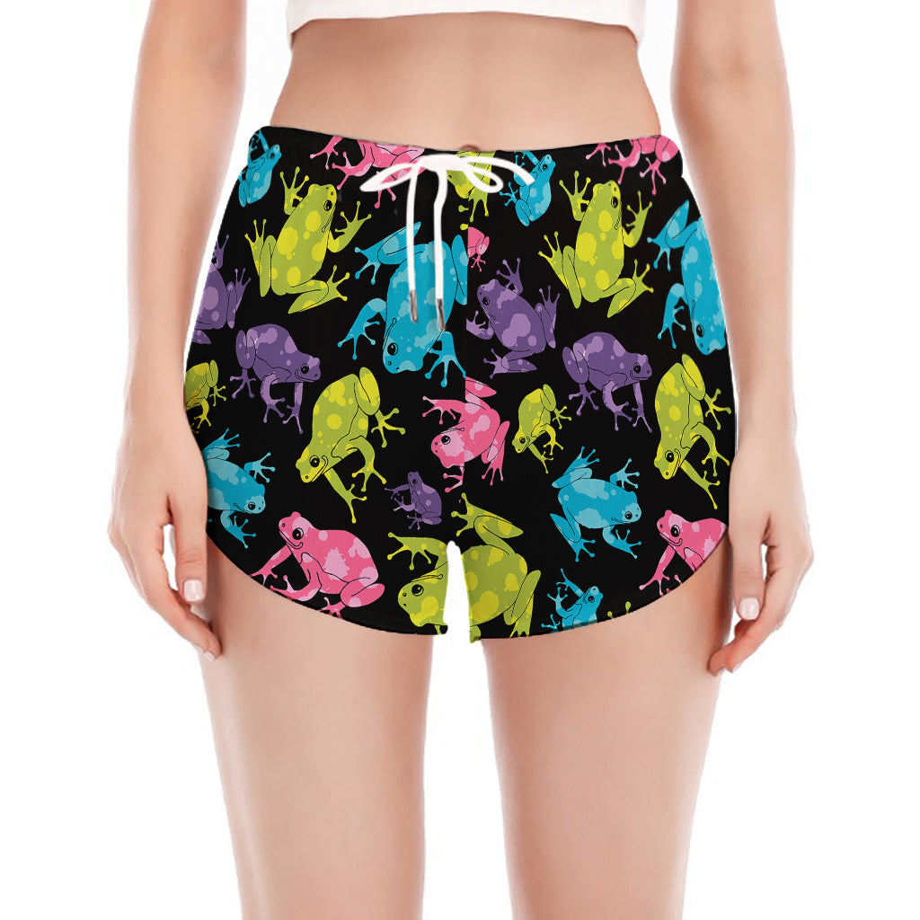 Colorful Frog Pattern Print Women's Split Running Shorts