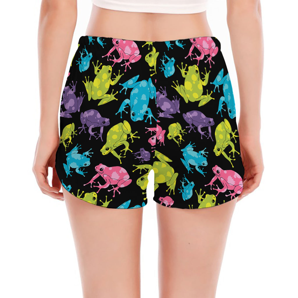 Colorful Frog Pattern Print Women's Split Running Shorts