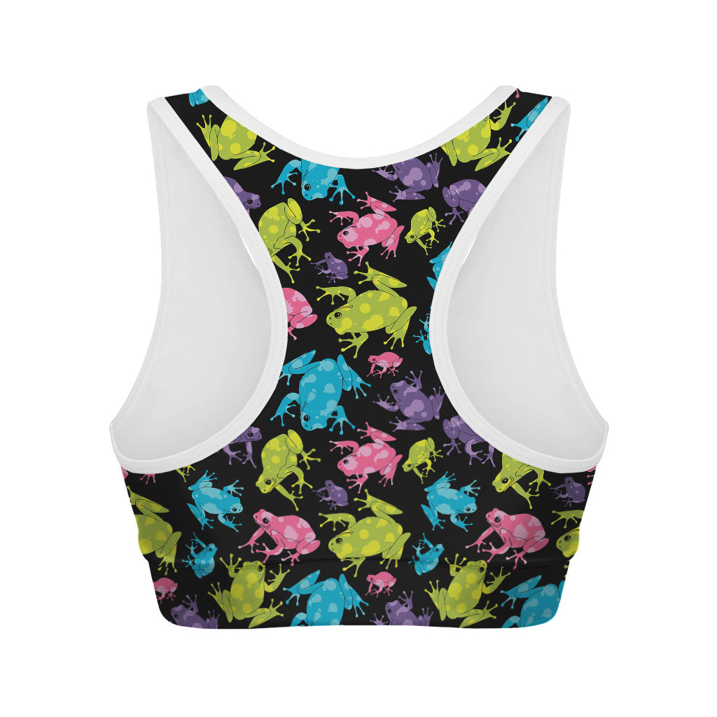 Colorful Frog Pattern Print Women's Sports Bra