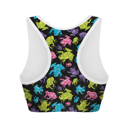 Colorful Frog Pattern Print Women's Sports Bra