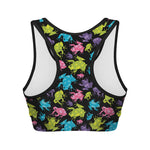 Colorful Frog Pattern Print Women's Sports Bra