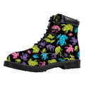 Colorful Frog Pattern Print Padded Collar Lace Up Boots