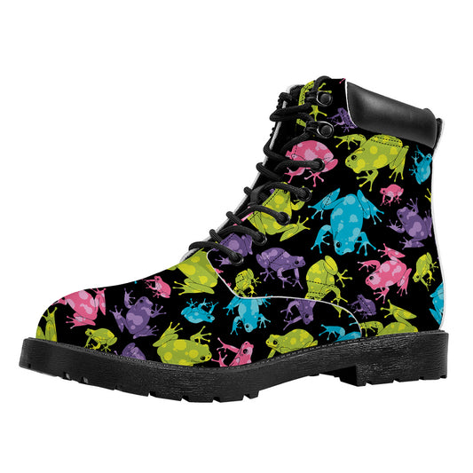 Colorful Frog Pattern Print Work Boots