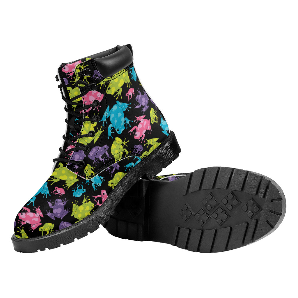 Colorful Frog Pattern Print Work Boots