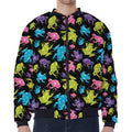 Colorful Frog Pattern Print Zip Sleeve Bomber Jacket