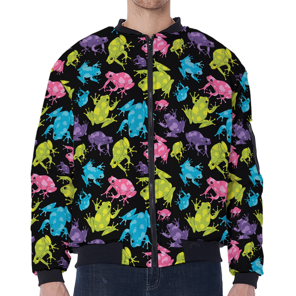 Colorful Frog Pattern Print Zip Sleeve Bomber Jacket
