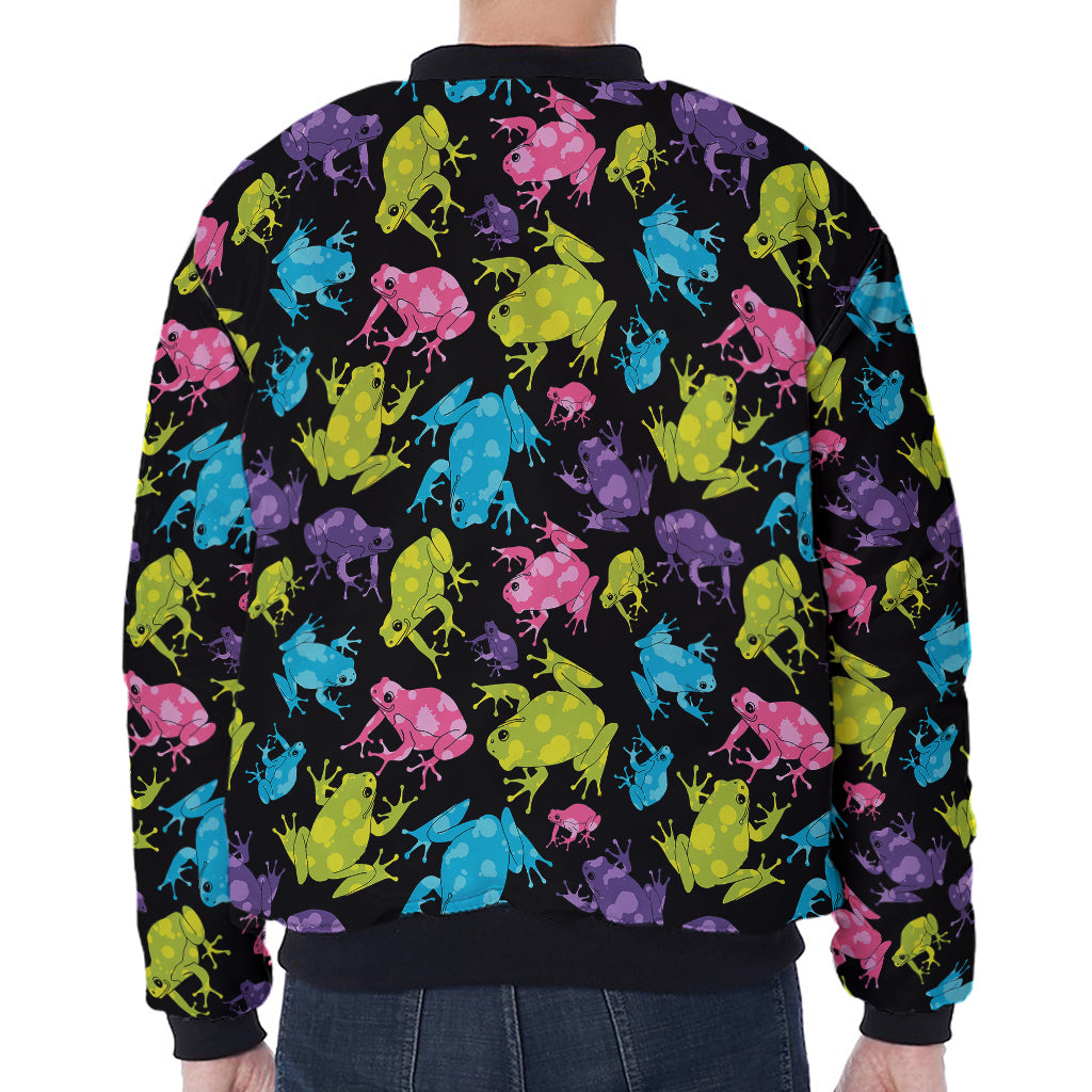Colorful Frog Pattern Print Zip Sleeve Bomber Jacket