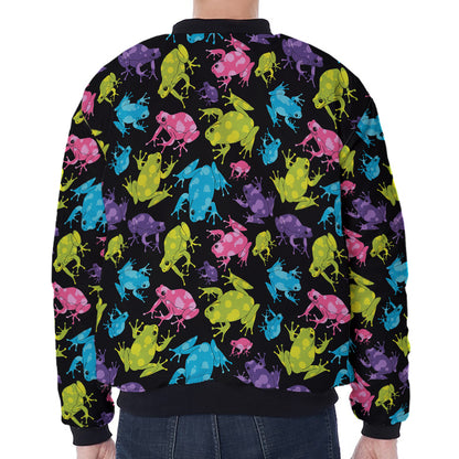 Colorful Frog Pattern Print Zip Sleeve Bomber Jacket
