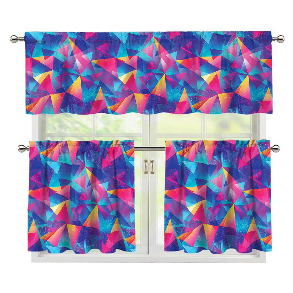 Colorful Geometric Mosaic Print 3 Piece Kitchen Curtains