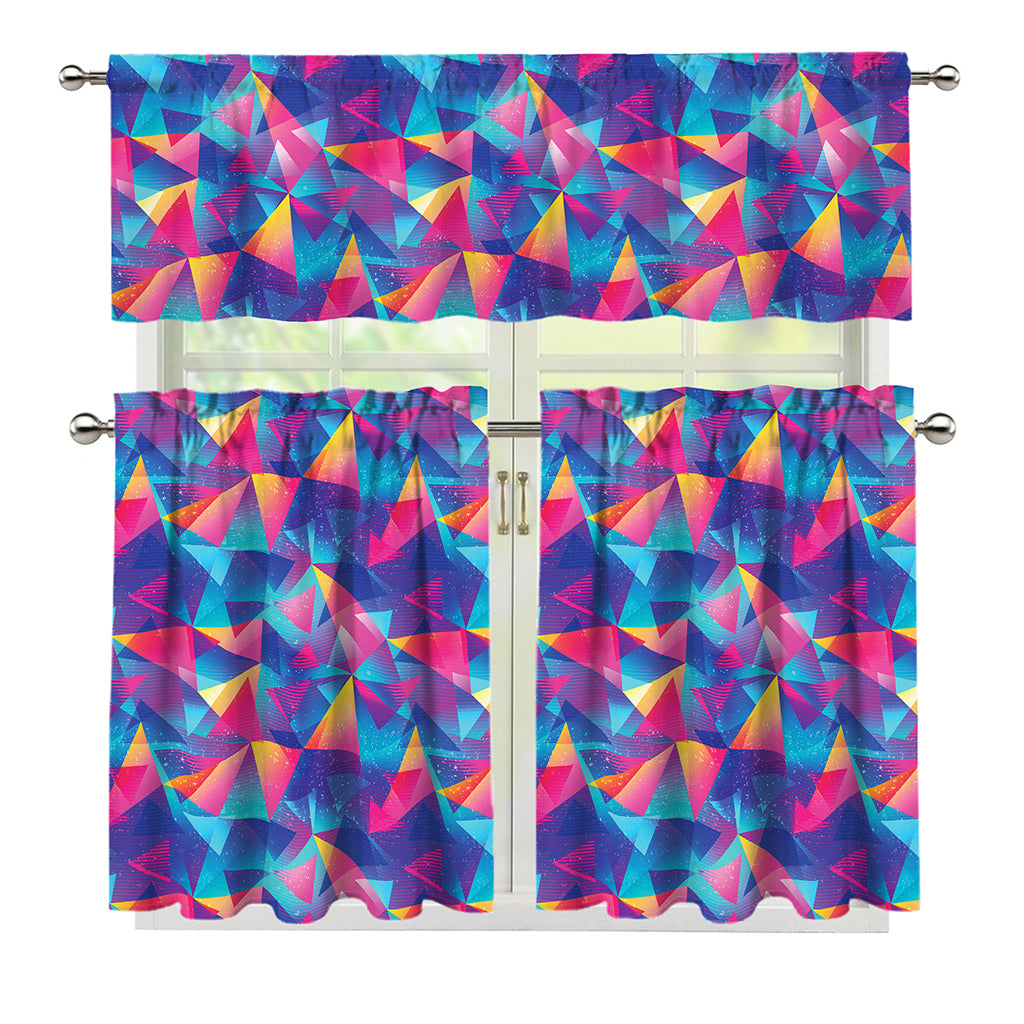 Colorful Geometric Mosaic Print 3 Piece Kitchen Curtains