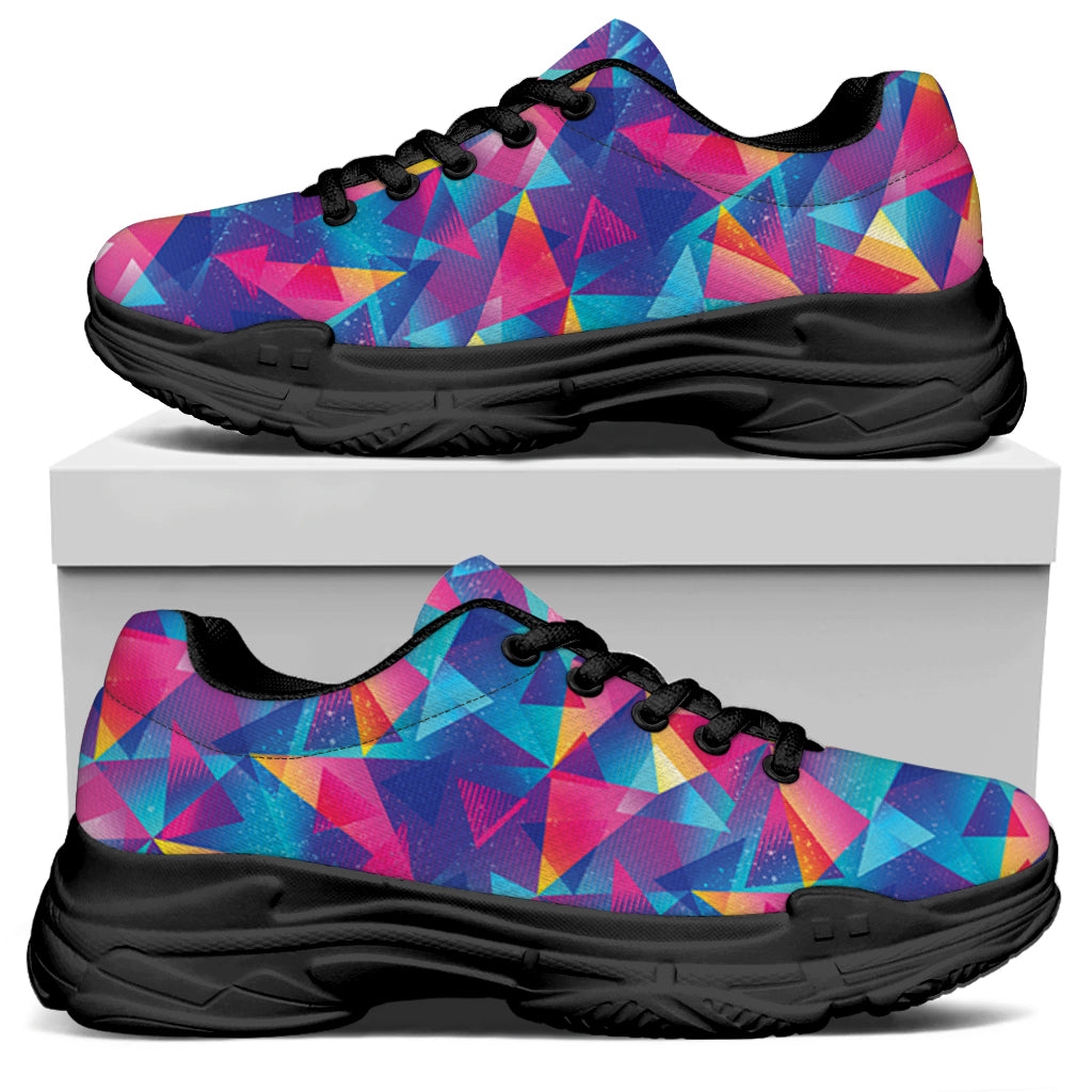 Colorful Geometric Mosaic Print Black Chunky Shoes