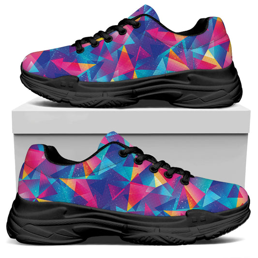 Colorful Geometric Mosaic Print Black Chunky Shoes