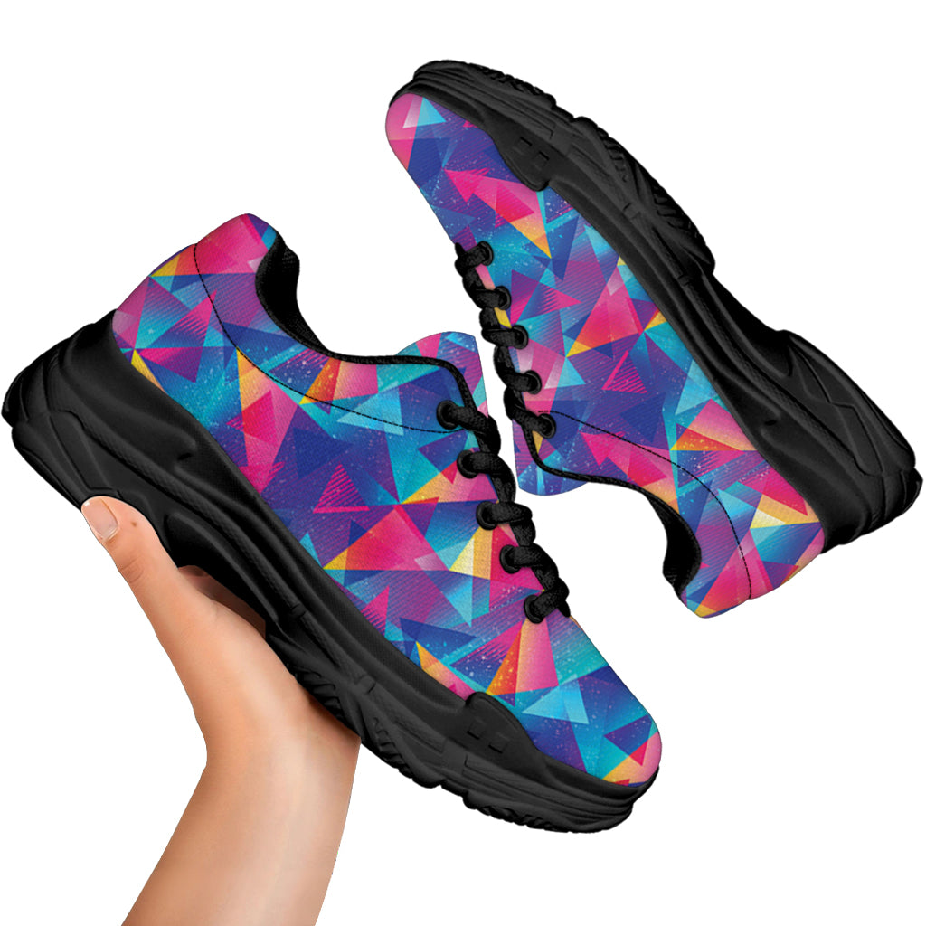Colorful Geometric Mosaic Print Black Chunky Shoes
