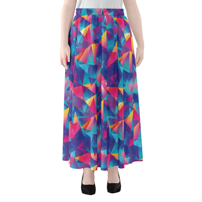 Colorful Geometric Mosaic Print Chiffon Maxi Skirt